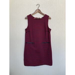 tommy hilfiger knit blue and red striped sheath dress sleeveless pockets size 12